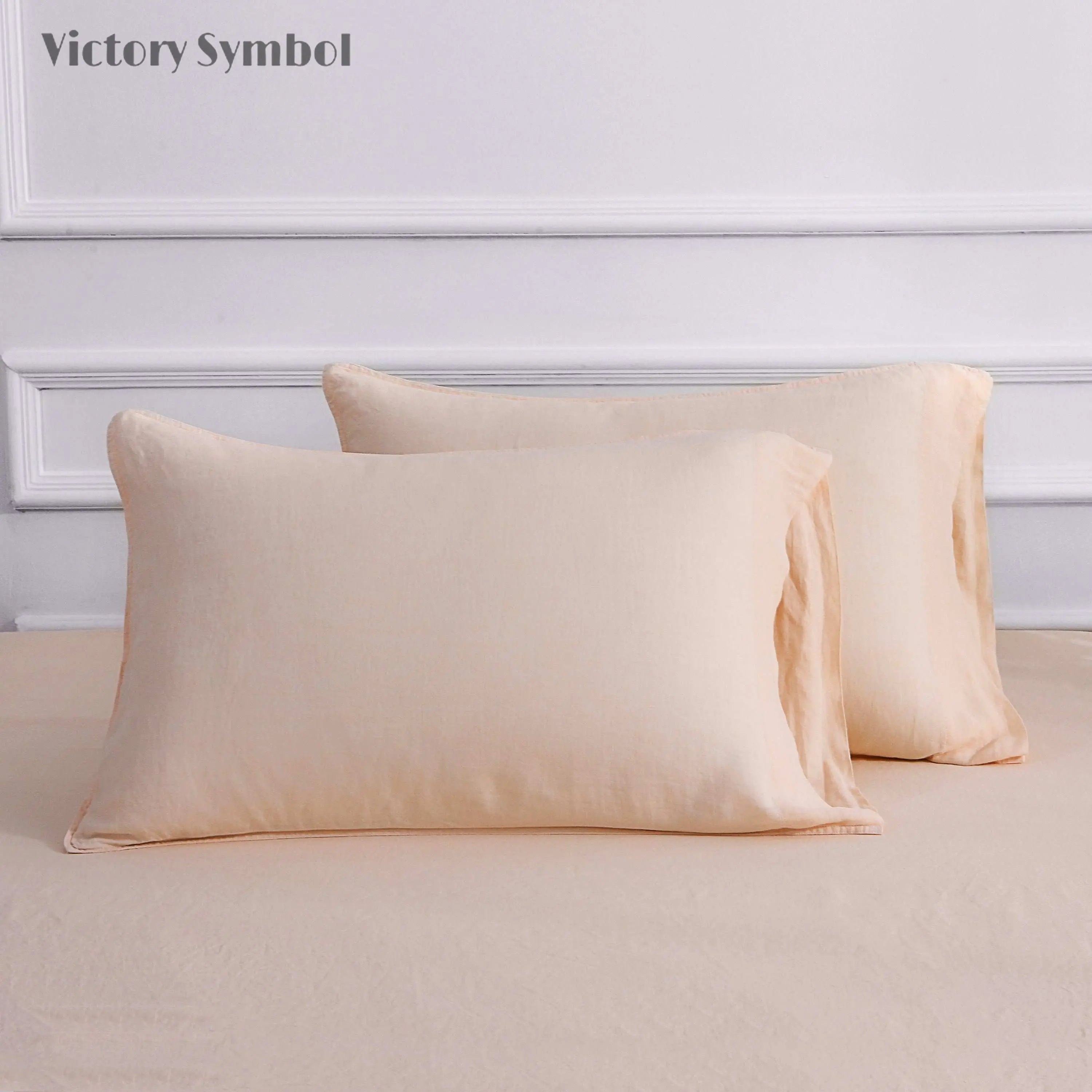 Pale Pink 100% Organic Linen Pillowcases - Victory Symbol