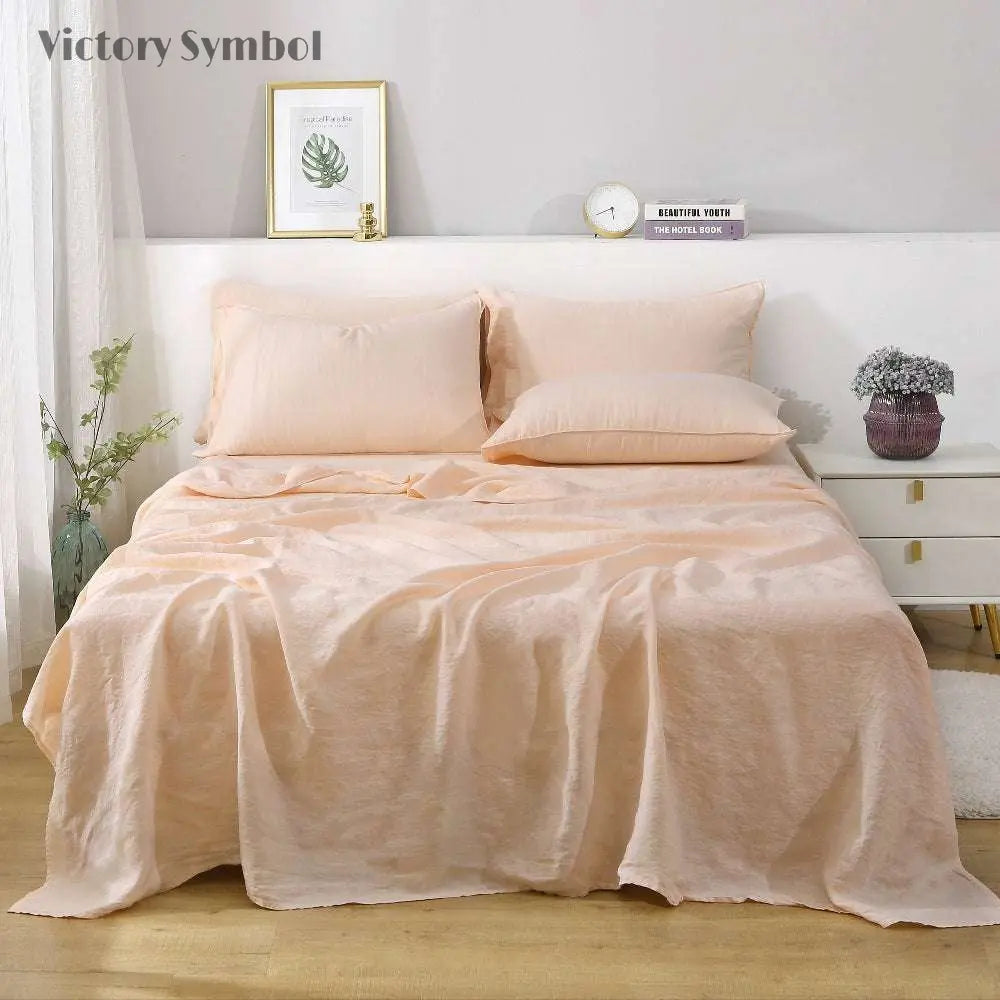 Pale Pink 100% Organic Linen Sheets Set - Victory Symbol