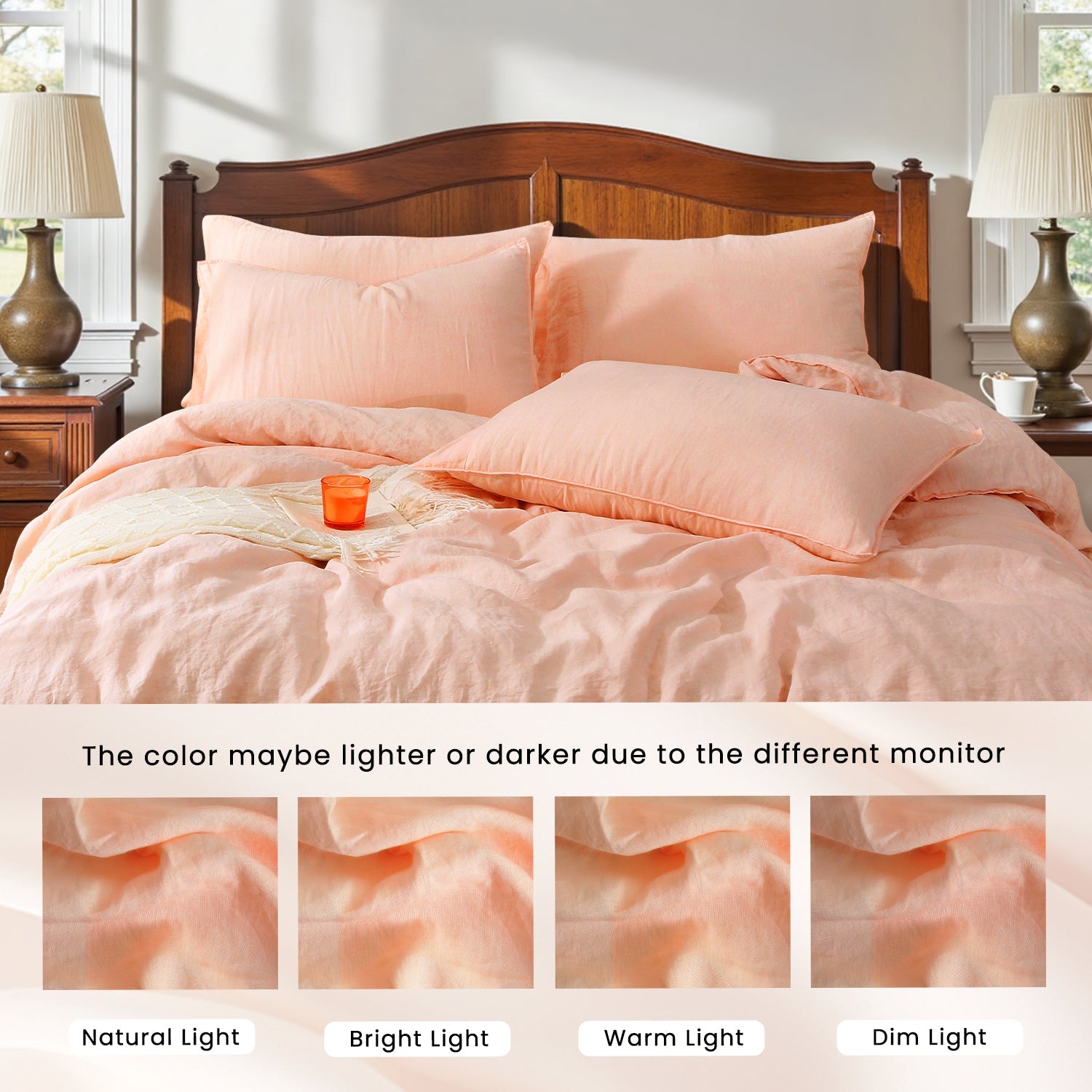 Peach Pink 100% Organic Linen Duvet Cover Set-Victory Symbol