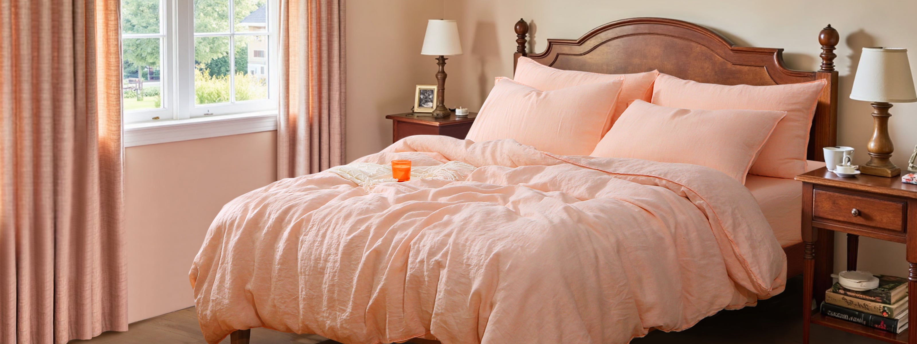 Peach Pink 100% Organic Linen Duvet Cover Set-victory symbol