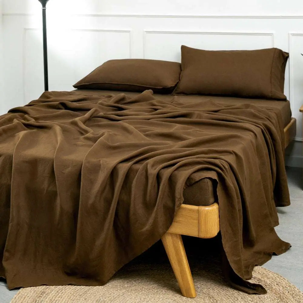 Pinecone Brown 100% Organic Linen Fitted Sheet-VICTORY SYMBOL