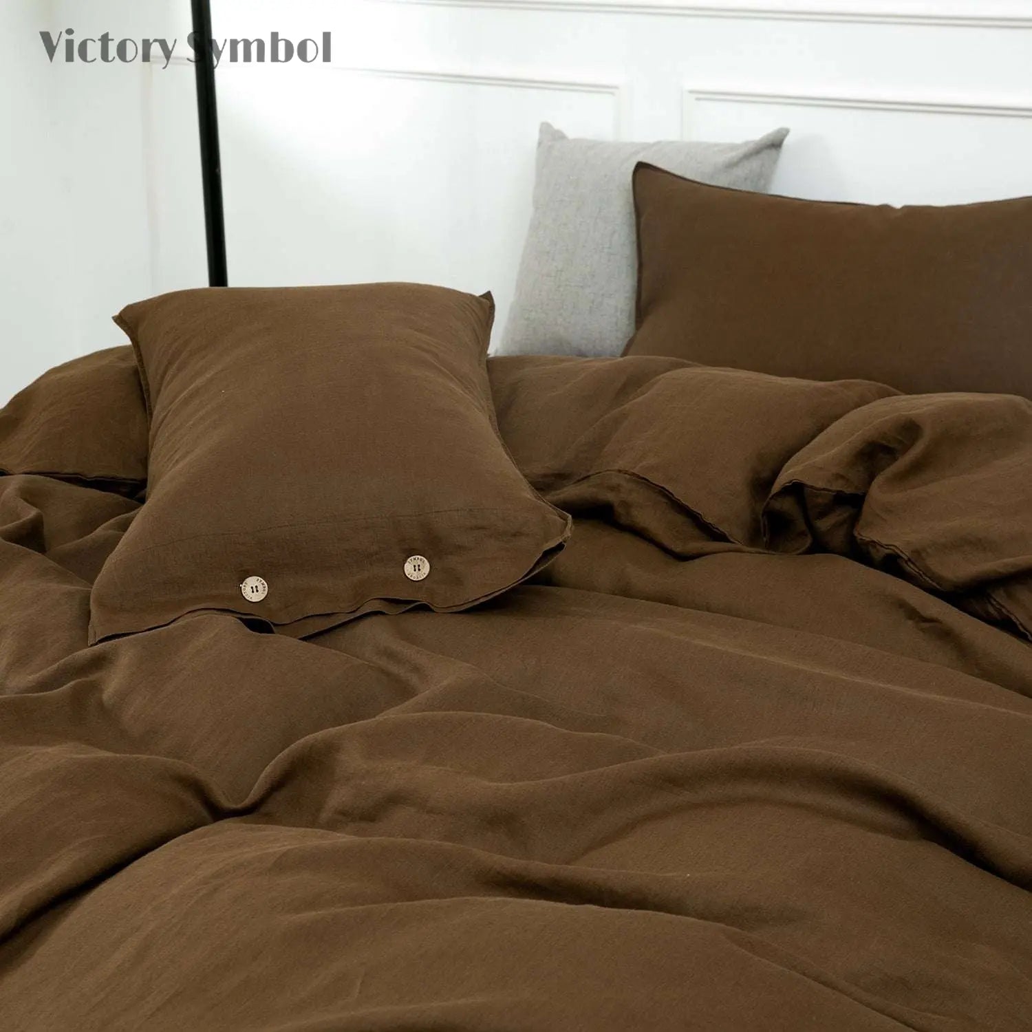 Pinecone Brown 100% Organic Linen Duvet Cover Set - Victory Symbol