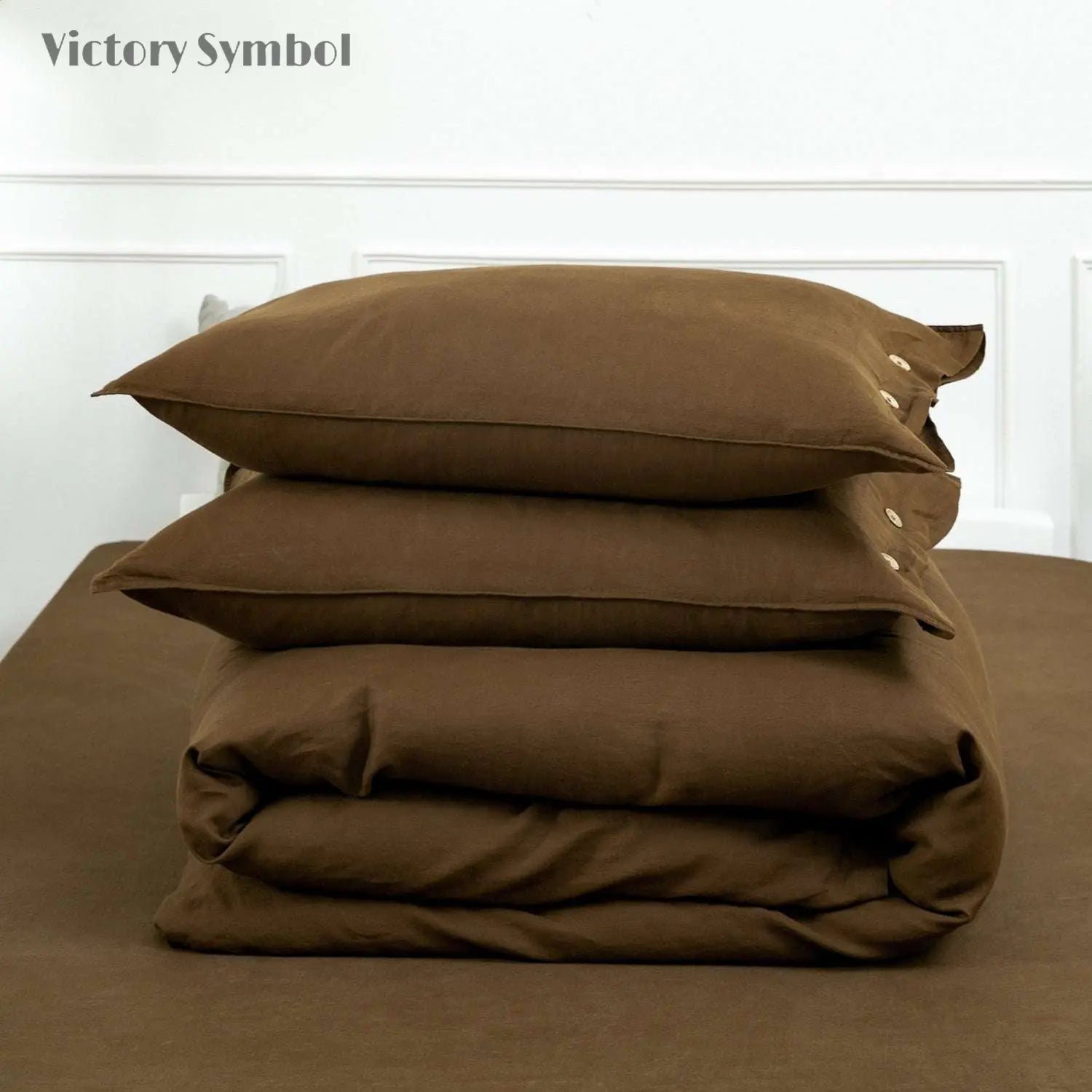 Pinecone Brown 100% Organic Linen Duvet Cover Set - Victory Symbol