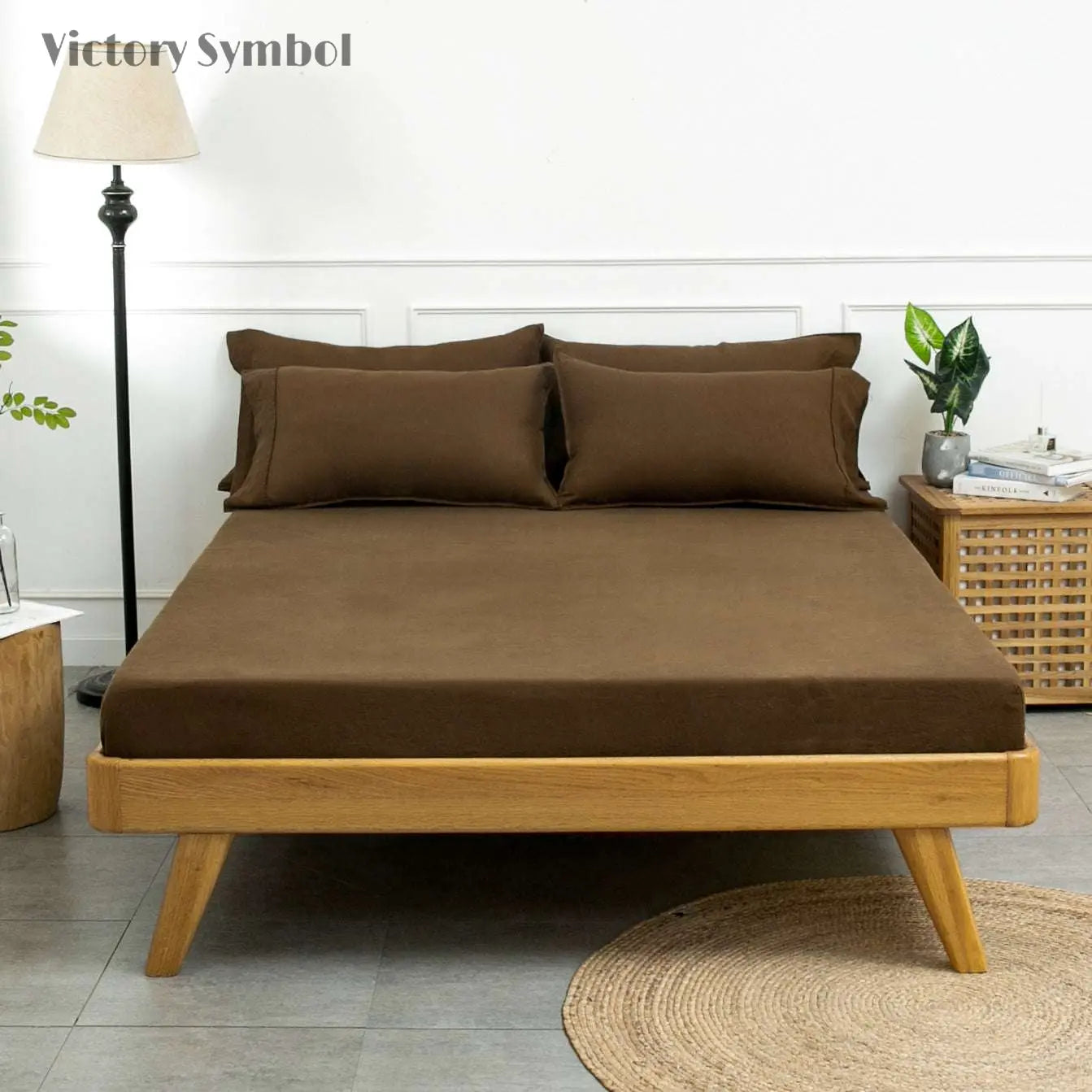 Pinecone Brown 100% Organic Linen Fitted Sheet - Victory Symbol