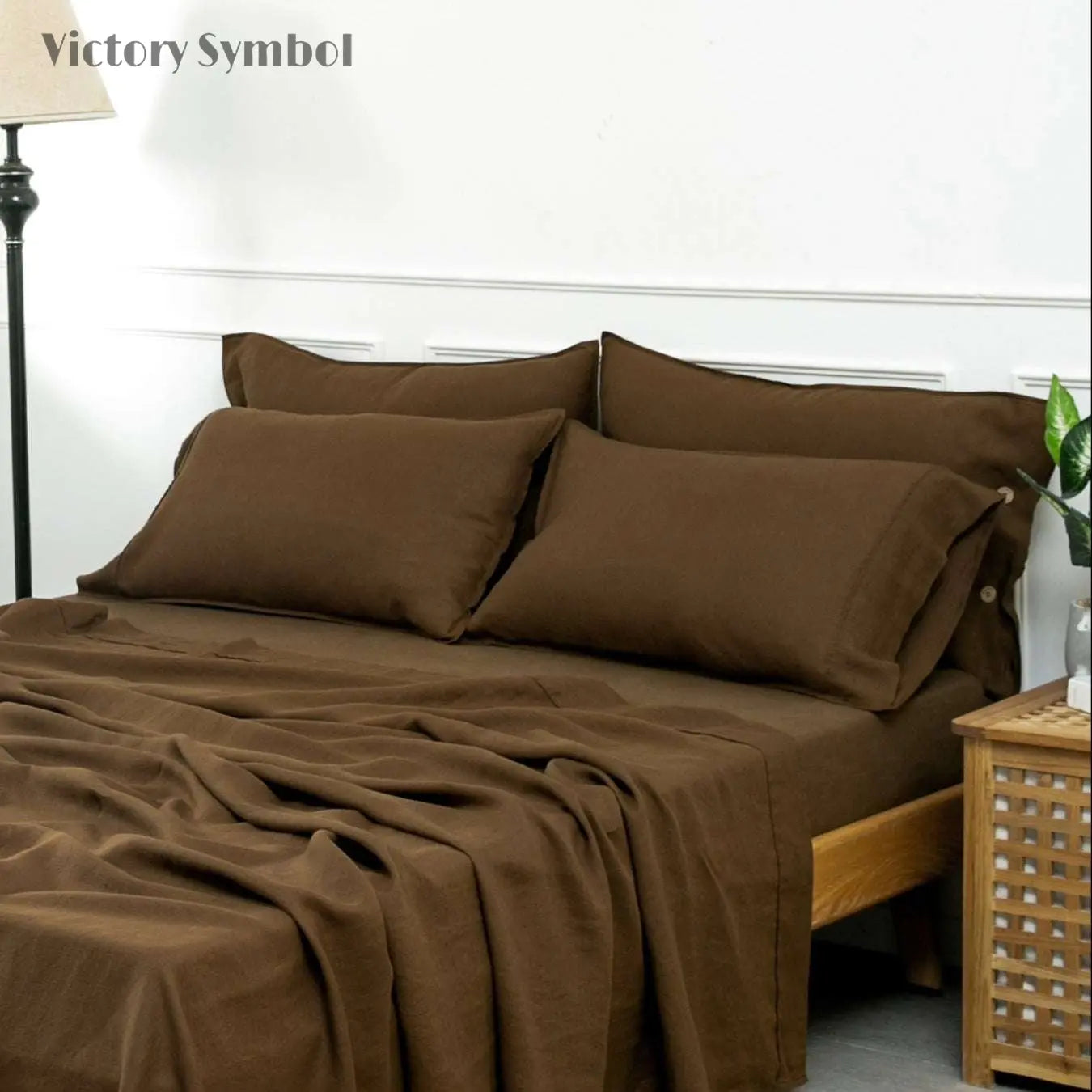 Pinecone Brown 100% Organic Linen Pillowcases - Victory Symbol