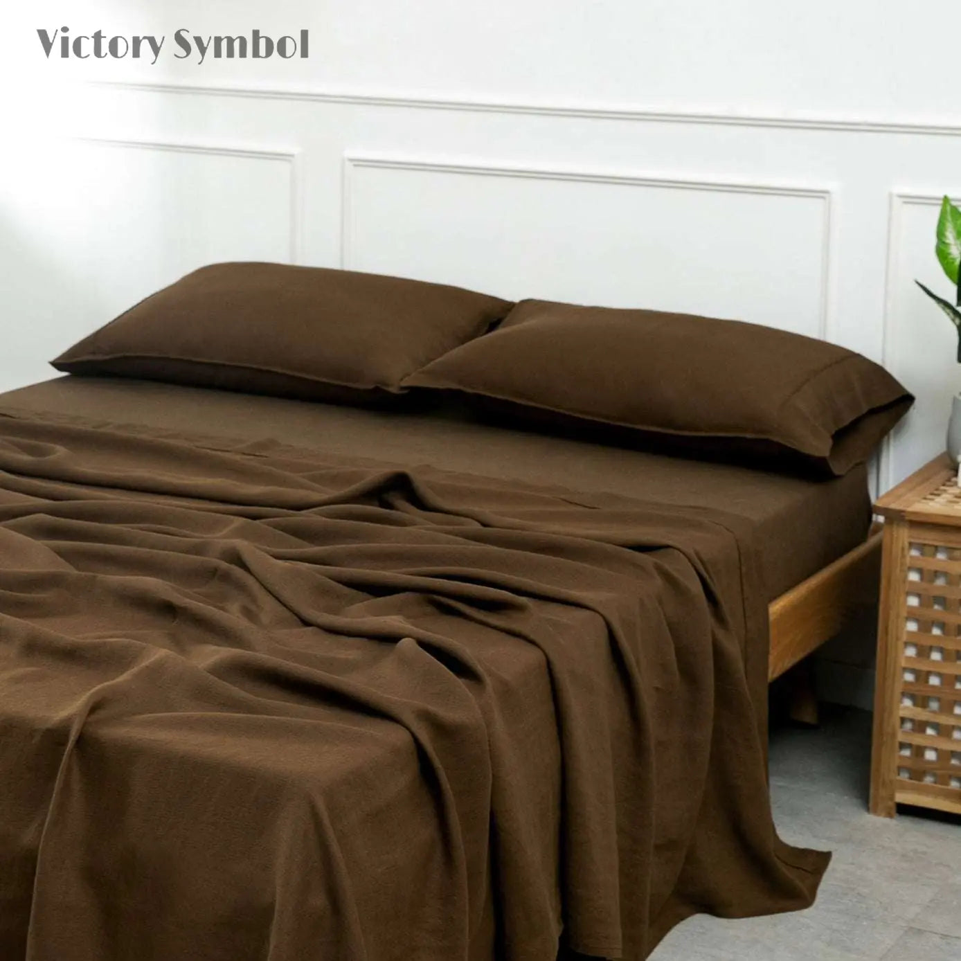 Pinecone Brown 100% Organic Linen Pillowcases - Victory Symbol