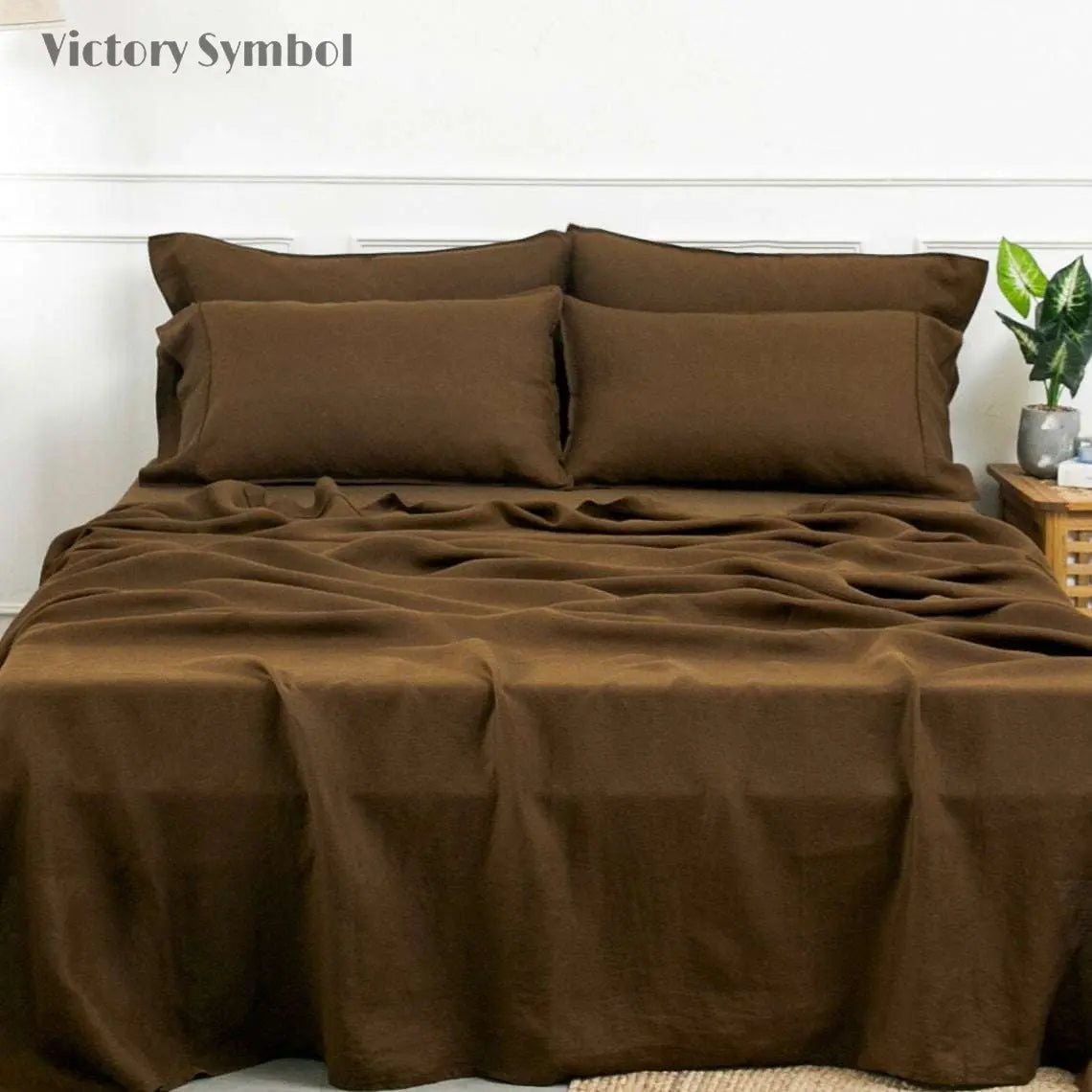 Pinecone Brown 100% Organic Linen Pillowcases - Victory Symbol