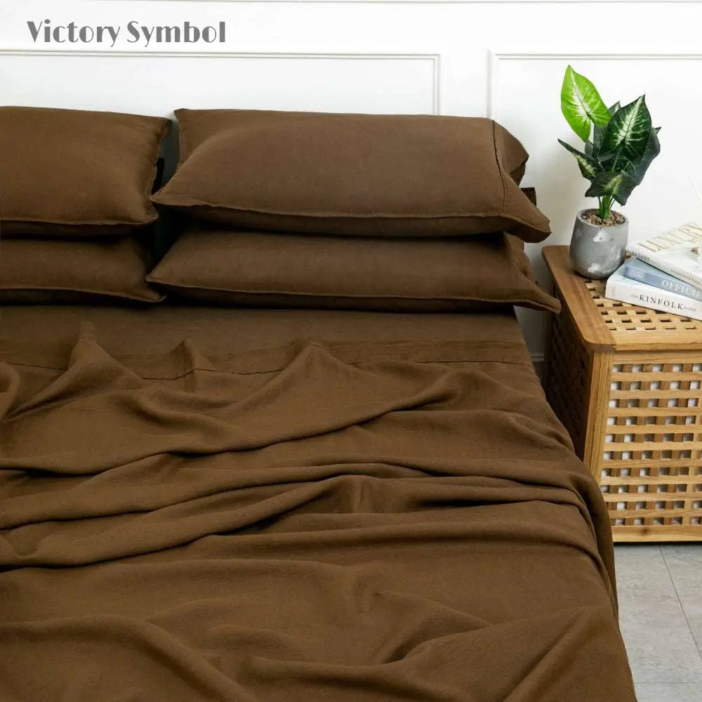 Pinecone Brown 100% Organic Linen Pillowcases - Victory Symbol