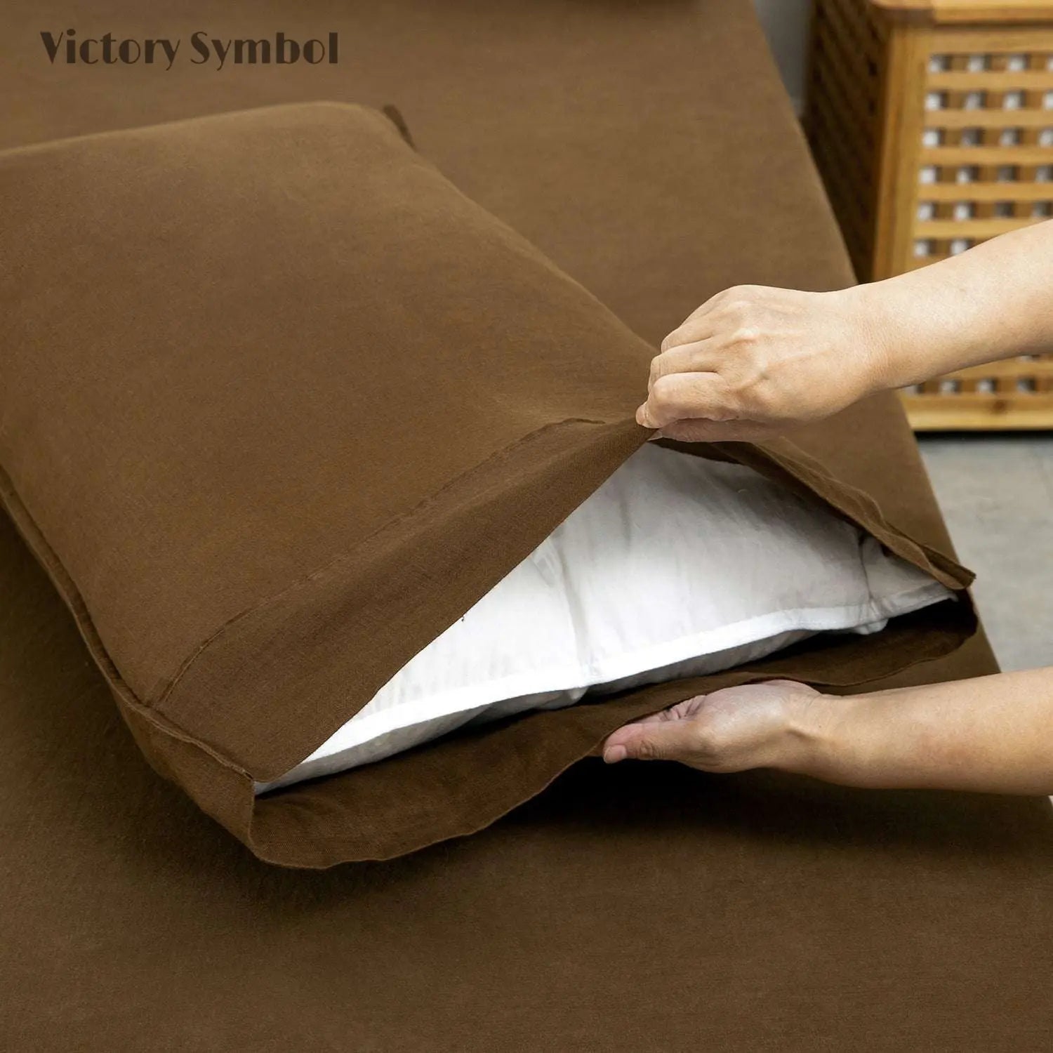 Pinecone Brown 100% Organic Linen Pillowcases - Victory Symbol