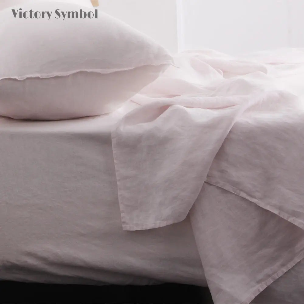 Pink 100% Organic Linen Sheets Set-victory symbol