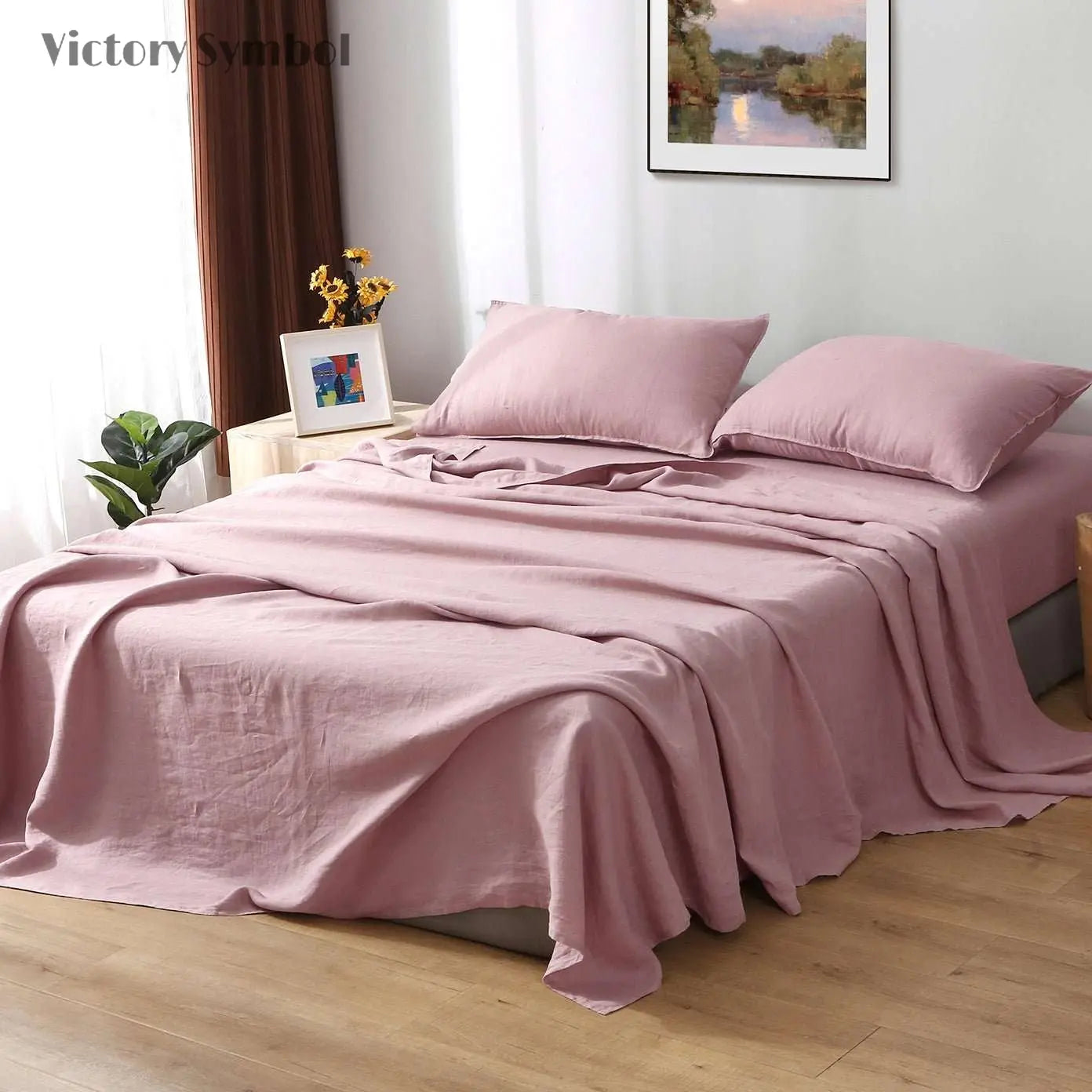 Pink Lavender 100% Organic Linen Sheets Set - Victory Symbol