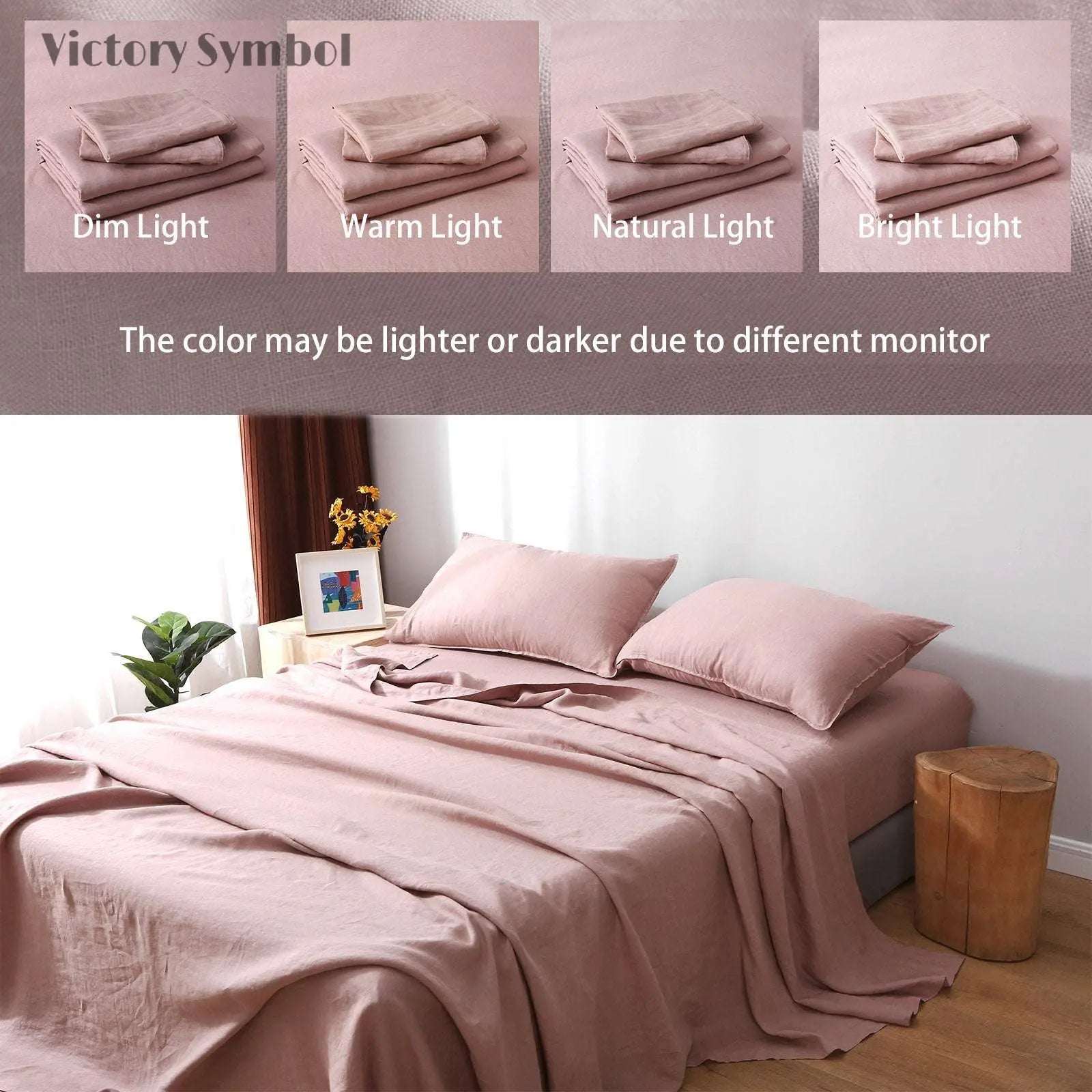 Pink Purple 100% Organic Linen Sheets Set - Victory Symbol