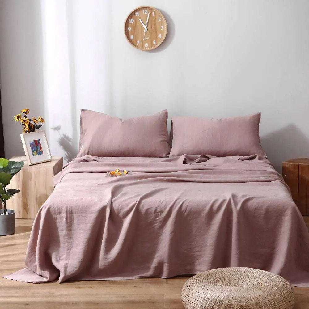 Pink Purple 100% Organic Linen Sheets Set-victory symbol
