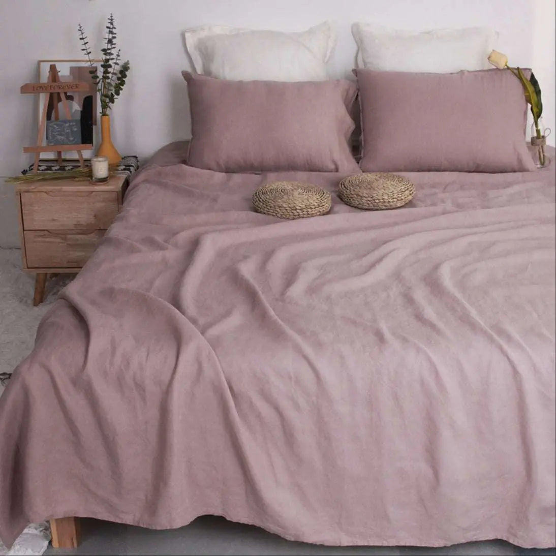 Pink Purple 100% Organic Linen Sheets Set-victory symbol