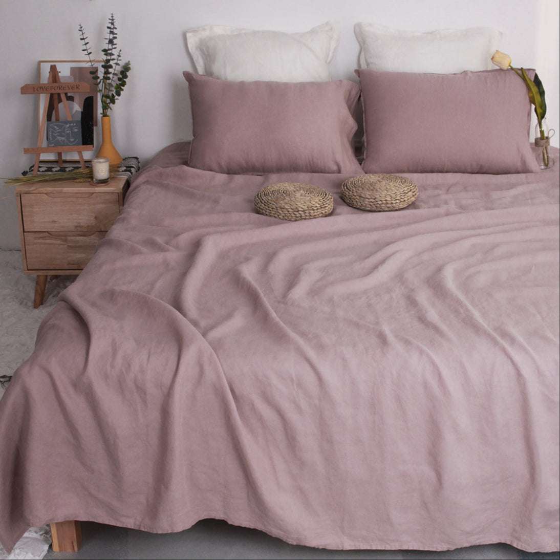 Pink Purple 100% Organic Linen Sheets Set-victory symbol