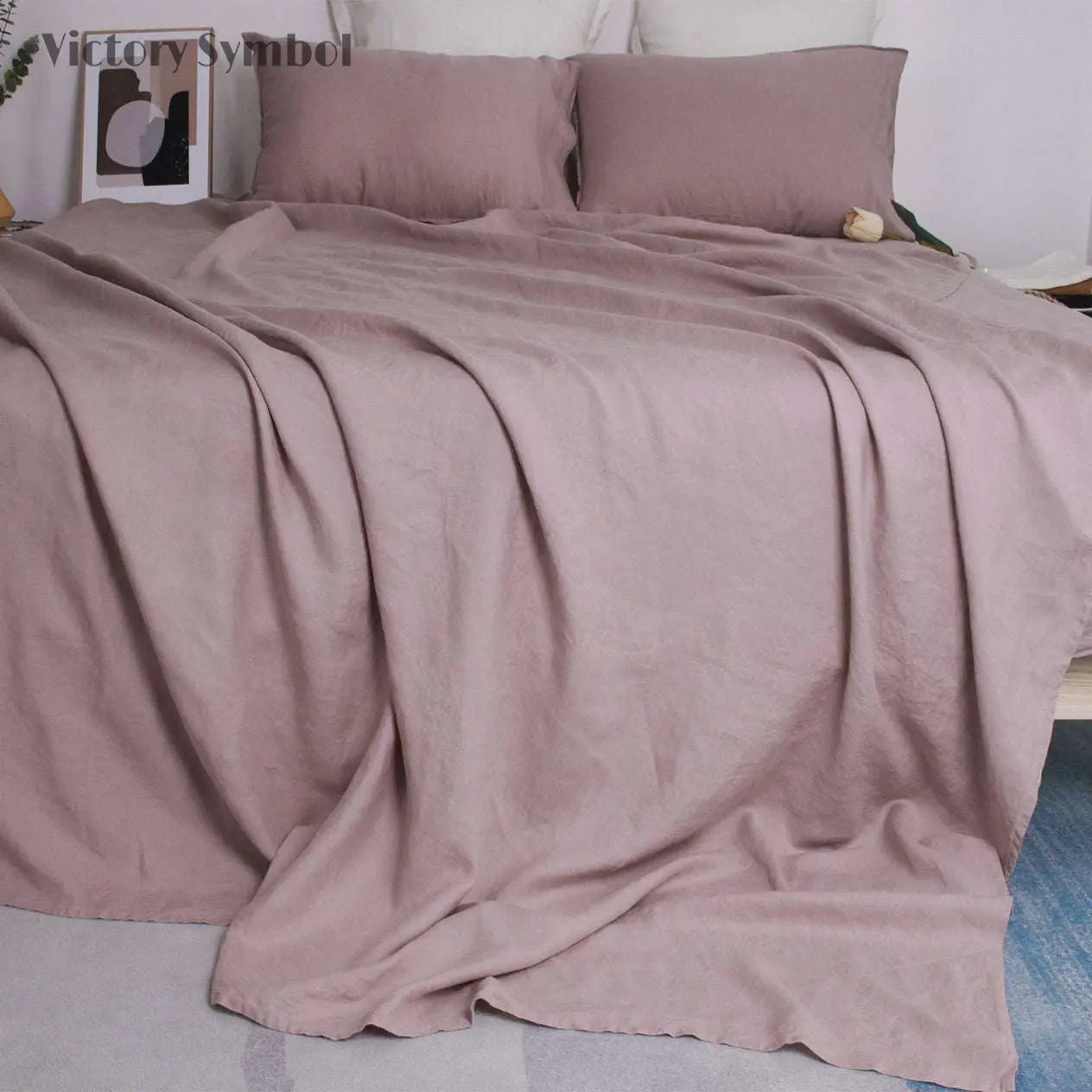 Pink Purple 100% Organic Linen Flat Sheet - Victory Symbol