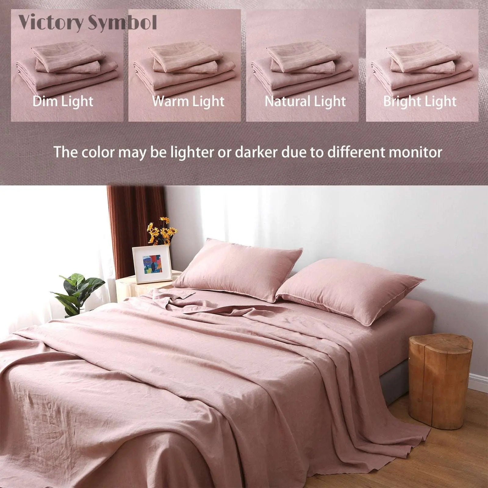 Pink Purple 100% Organic Linen Sheets Set-victory symbol
