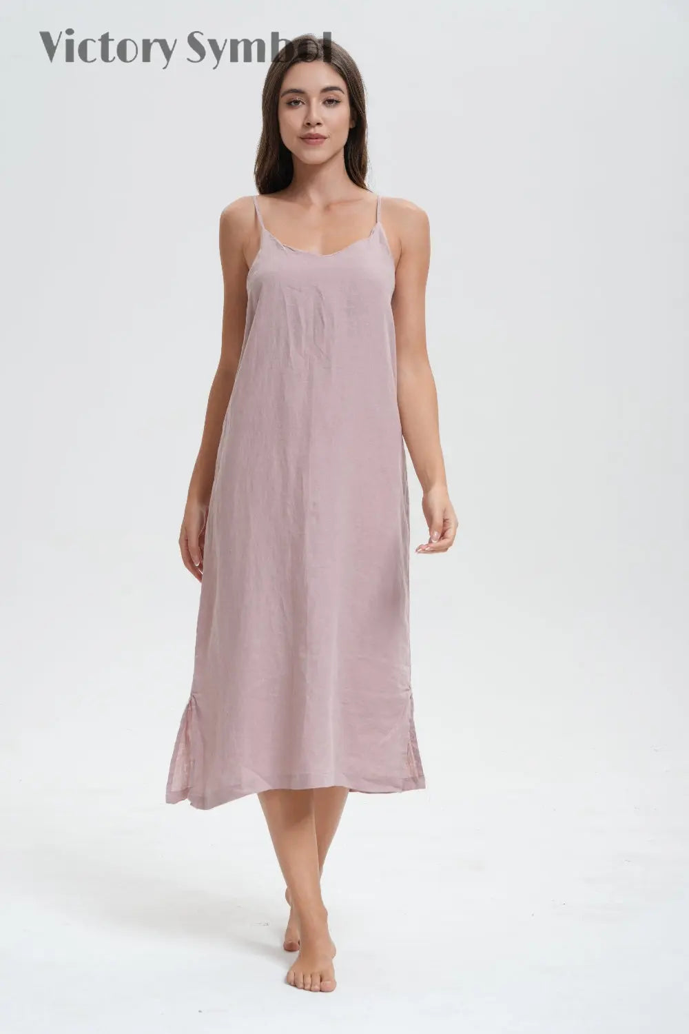 Pink Purple 100% Organic Linen Midi Dress - Victory Symbol