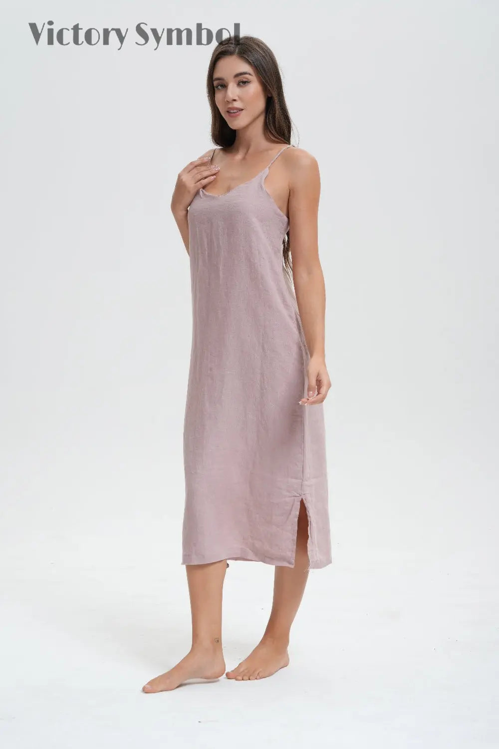 Pink Purple 100% Organic Linen Midi Dress-victory symbol