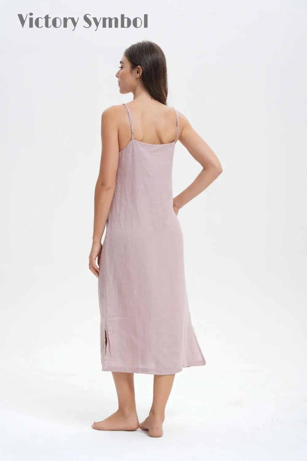 Pink Purple 100% Organic Linen Midi Dress-victory symbol