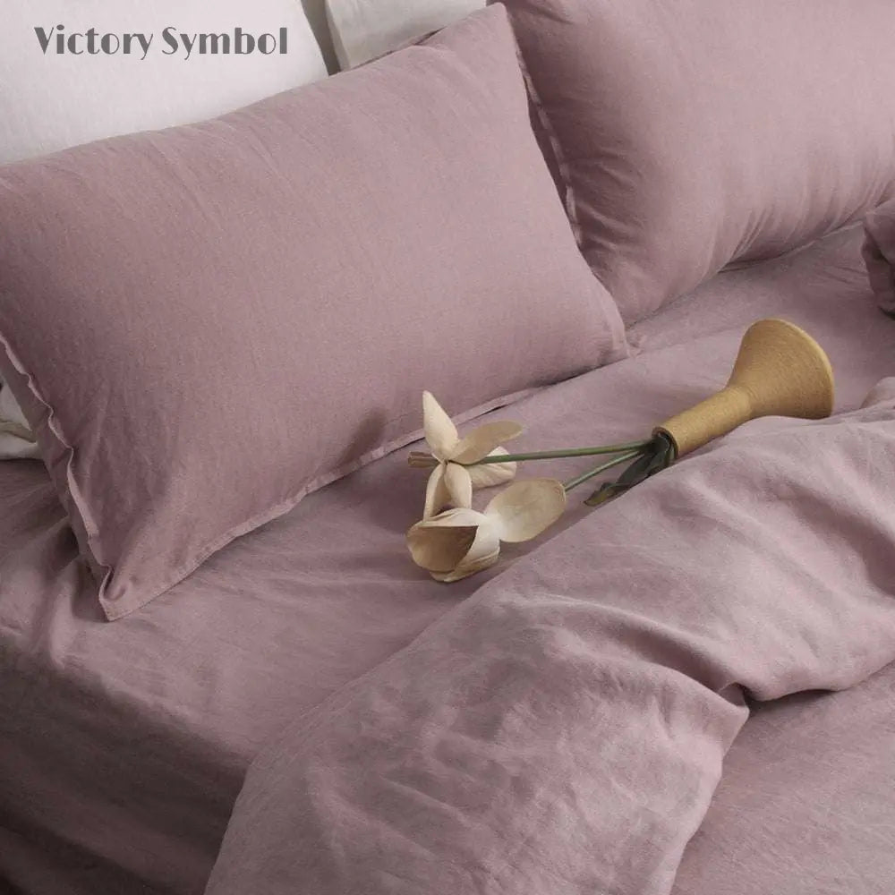 Pink Purple 100% Organic Linen Pillowcases - Victory Symbol