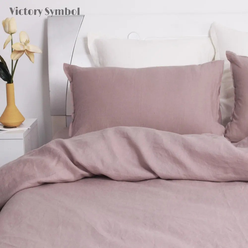 Pink Purple 100% Organic Linen Pillowcases-victory symbol