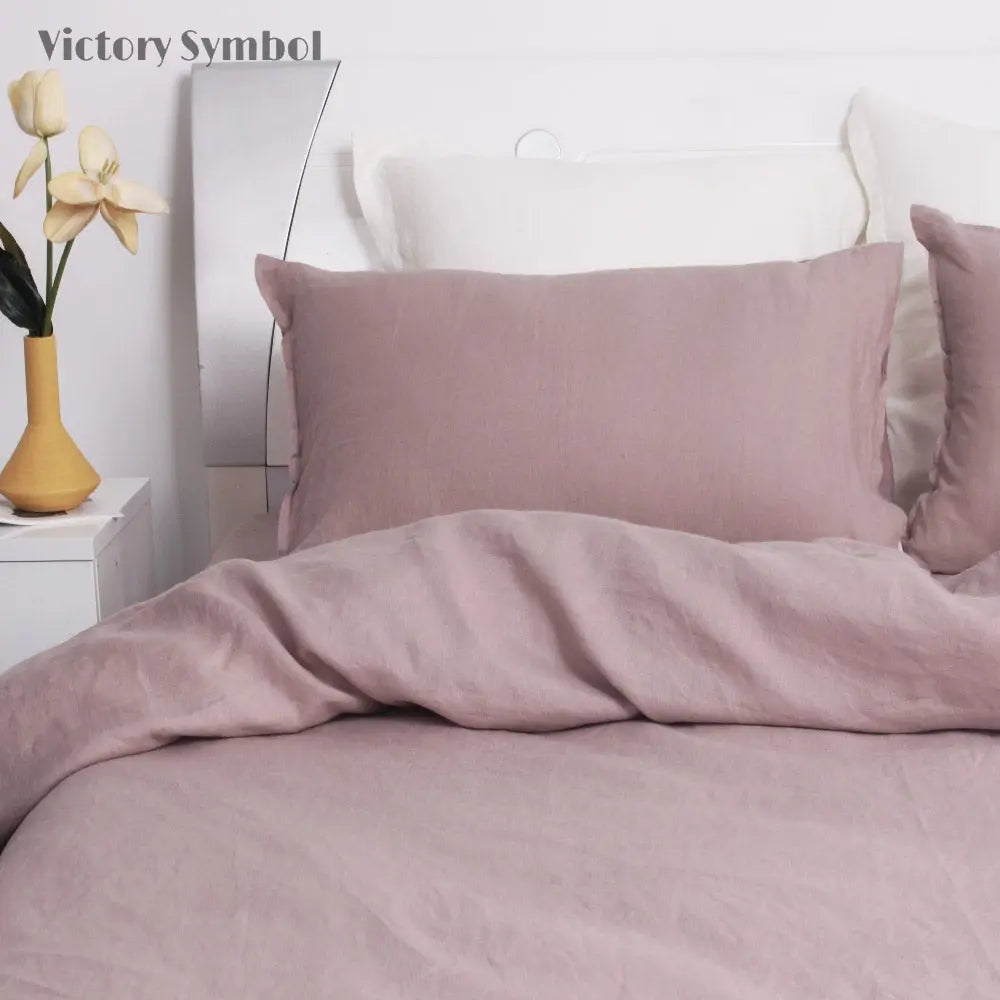 Pink Purple 100% Organic Linen Pillowcases - Victory Symbol