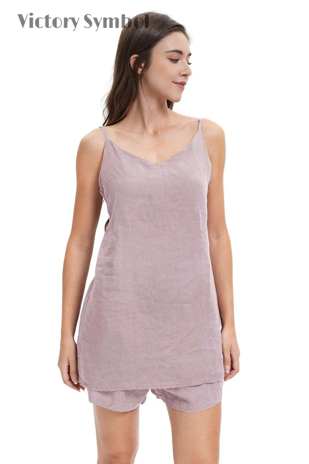 Pink Purple Women's Linen Camisole Tank Top V - Neck Loose Casual Adjustable Strap - Victory Symbol