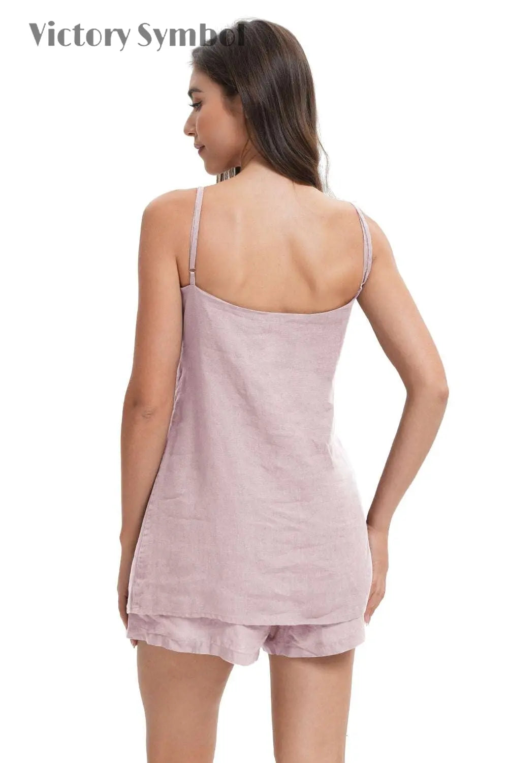 Pink Purple Women's Linen Camisole Tank Top V - Neck Loose Casual Adjustable Strap - Victory Symbol