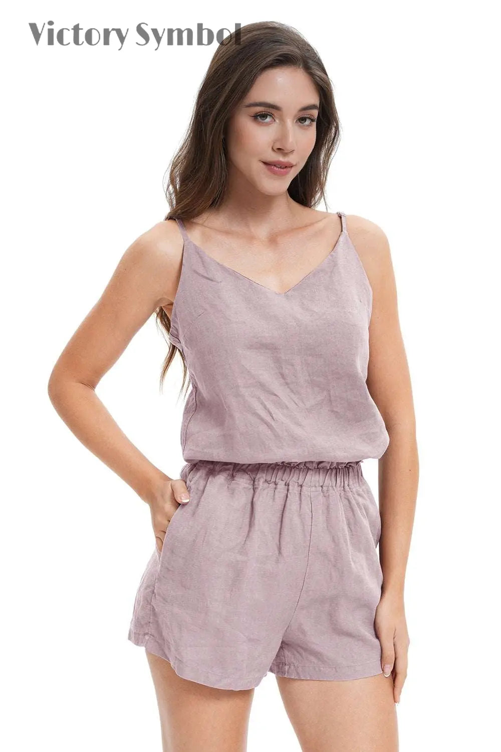 Pink Purple Women's Linen Camisole Tank Top-victory symbol