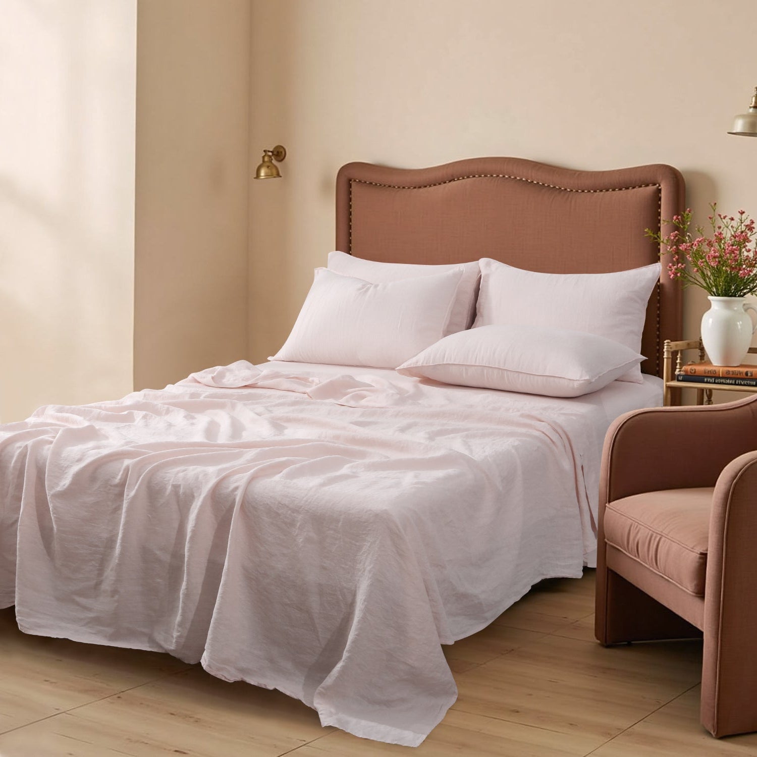 Pink 100% Organic Linen Pillowcases-Victory Symbol