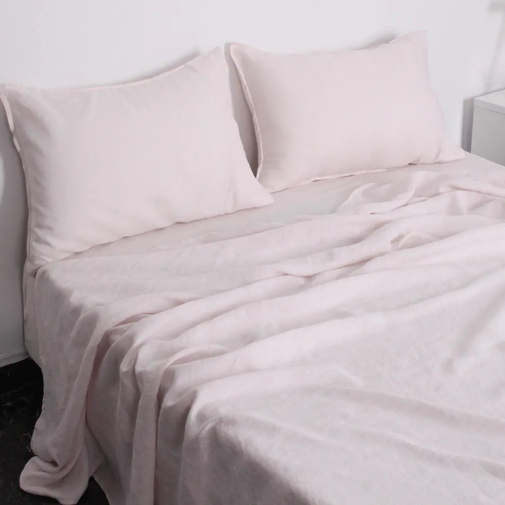 Pink 100% Organic Linen Sheets Set-victory symbol