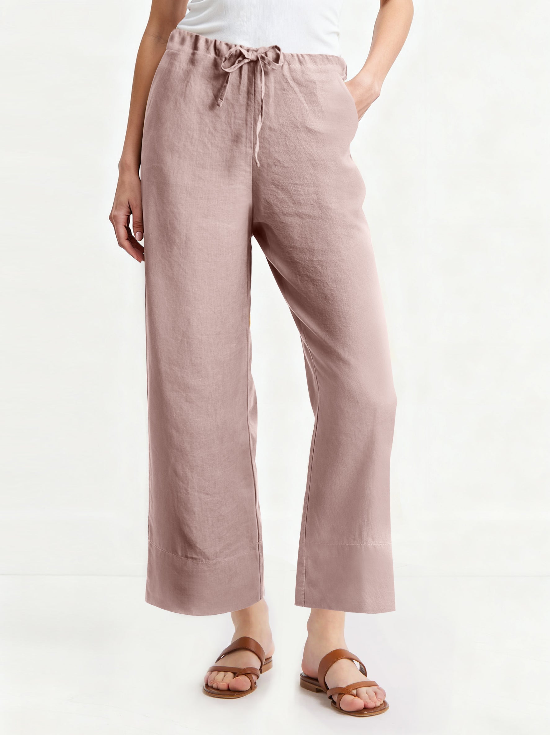Pink Purple 100% Organic Linen Long Pants-Victory Symbol