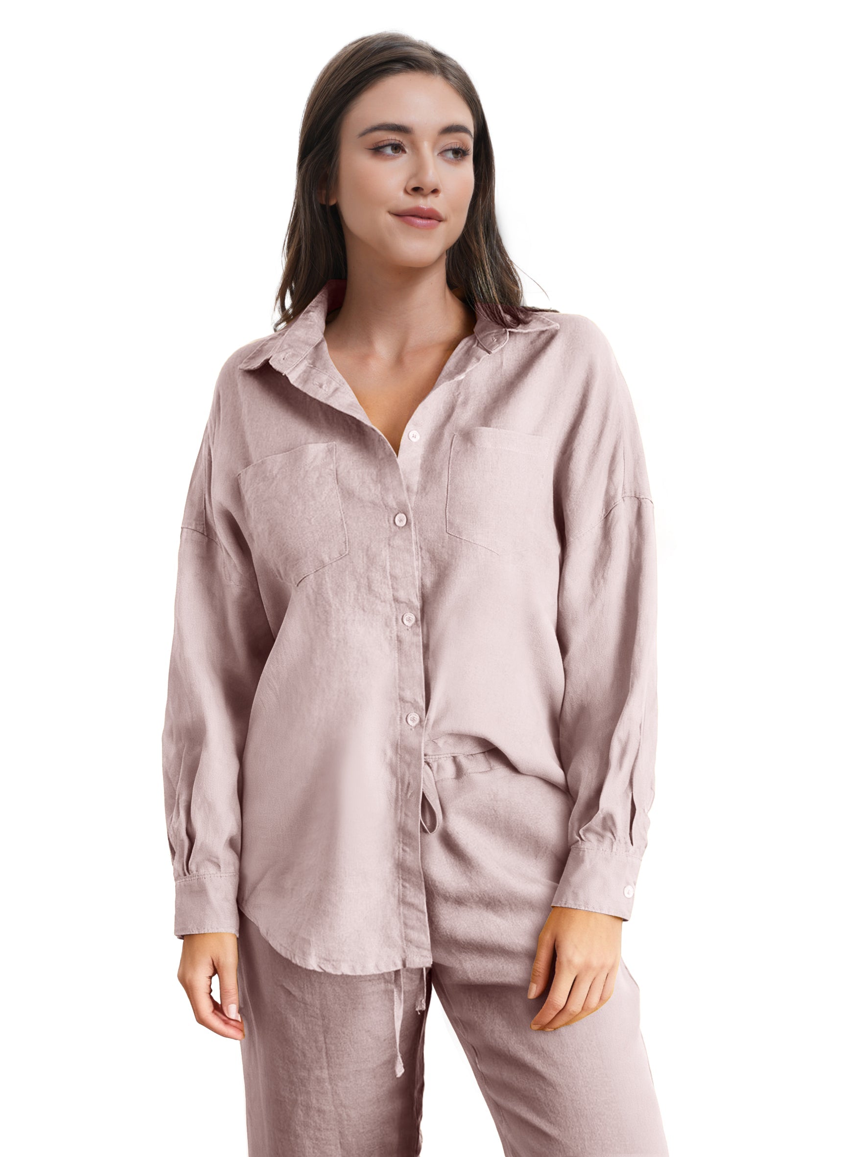 Pink Purple 100% Organic Linen Long Sleeve Shirt-Victory Symbol