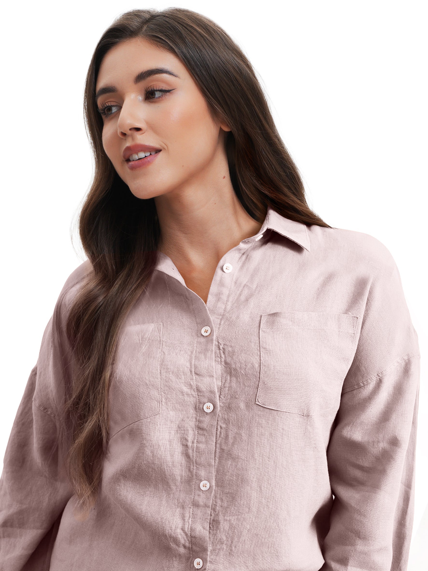 Pink Purple 100% Organic Linen Long Sleeve Shirt-Victory Symbol
