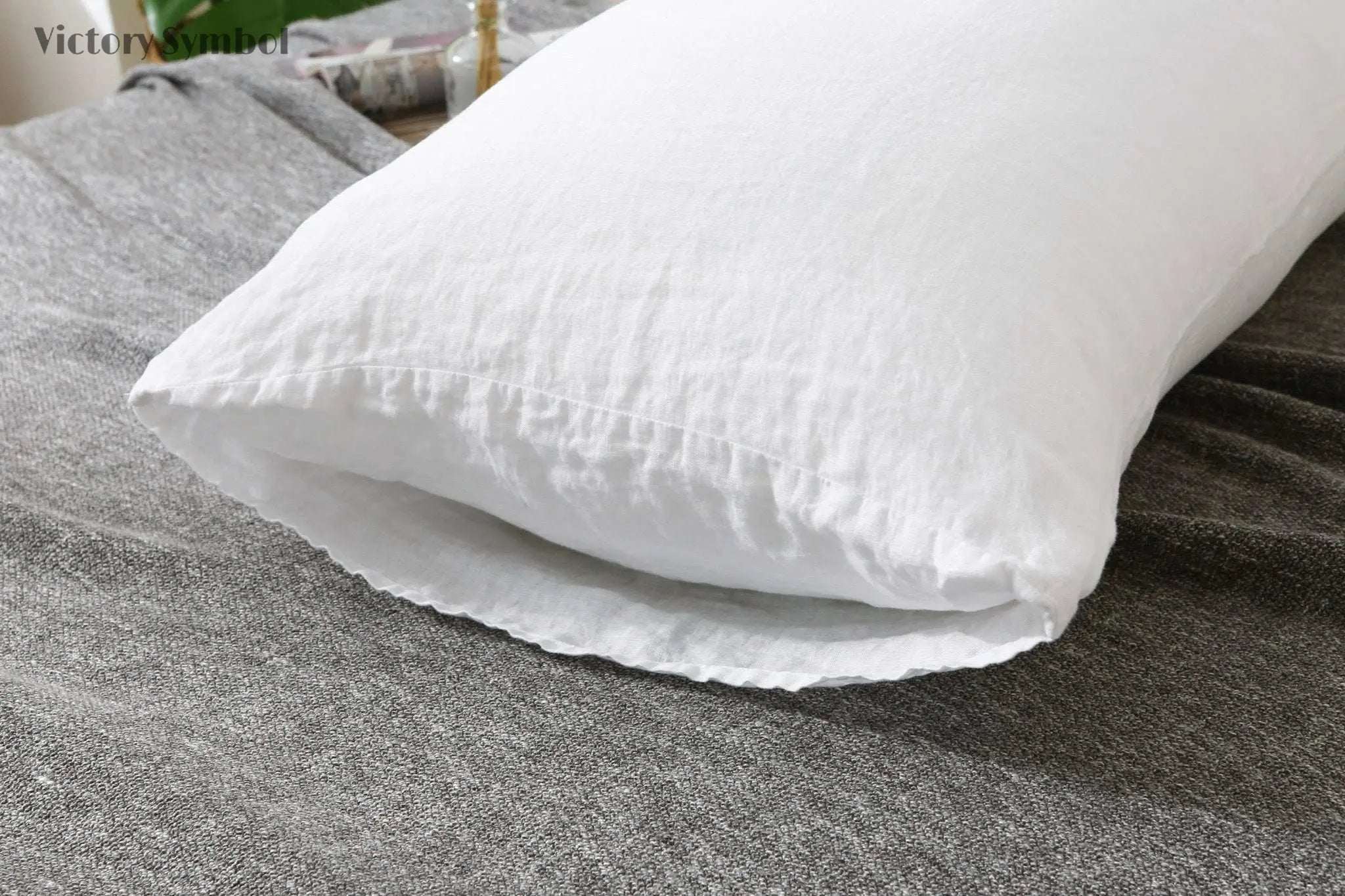 Pure White 100% Organic Linen Body Pillowcase - Victory Symbol