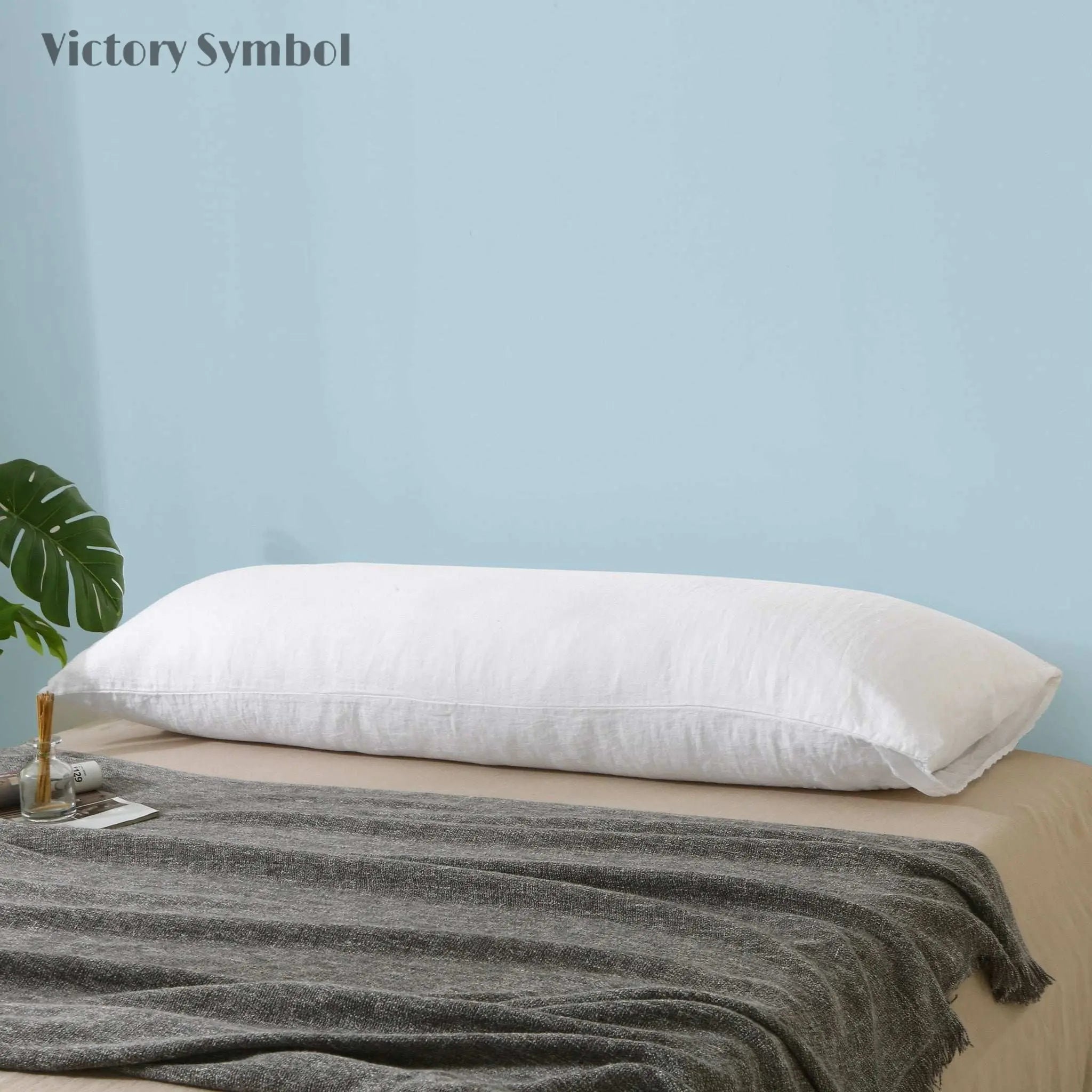 Pure White 100% Organic Linen Body Pillowcase - Victory Symbol