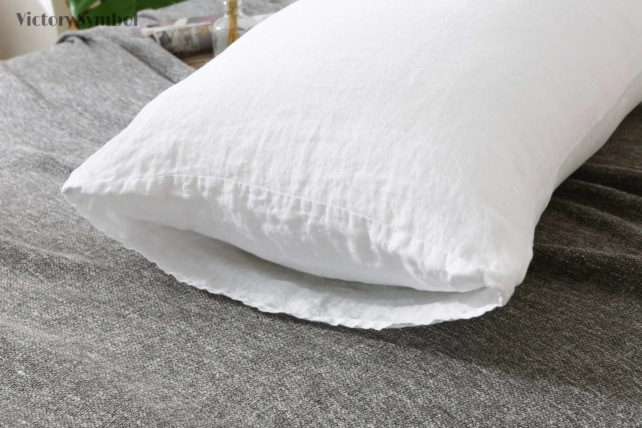 Pure White 100% Organic Linen Body Pillowcase - Victory Symbol