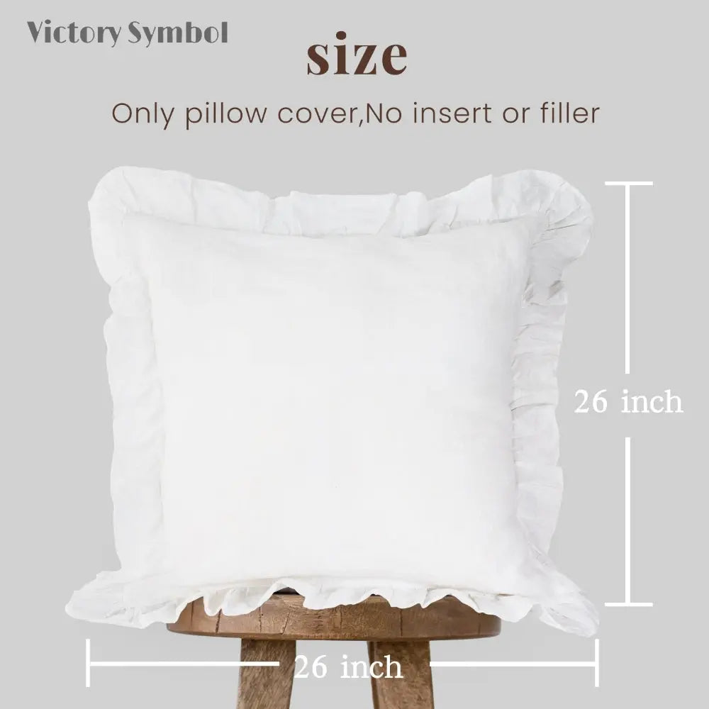 Pure White 100% Organic Linen Euro Pillowcases With Ruffles - Victory Symbol