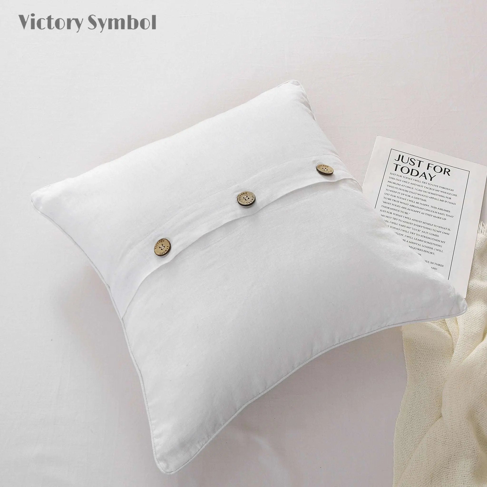 Pure White 100% Organic Linen Euro Pillowcases - Victory Symbol