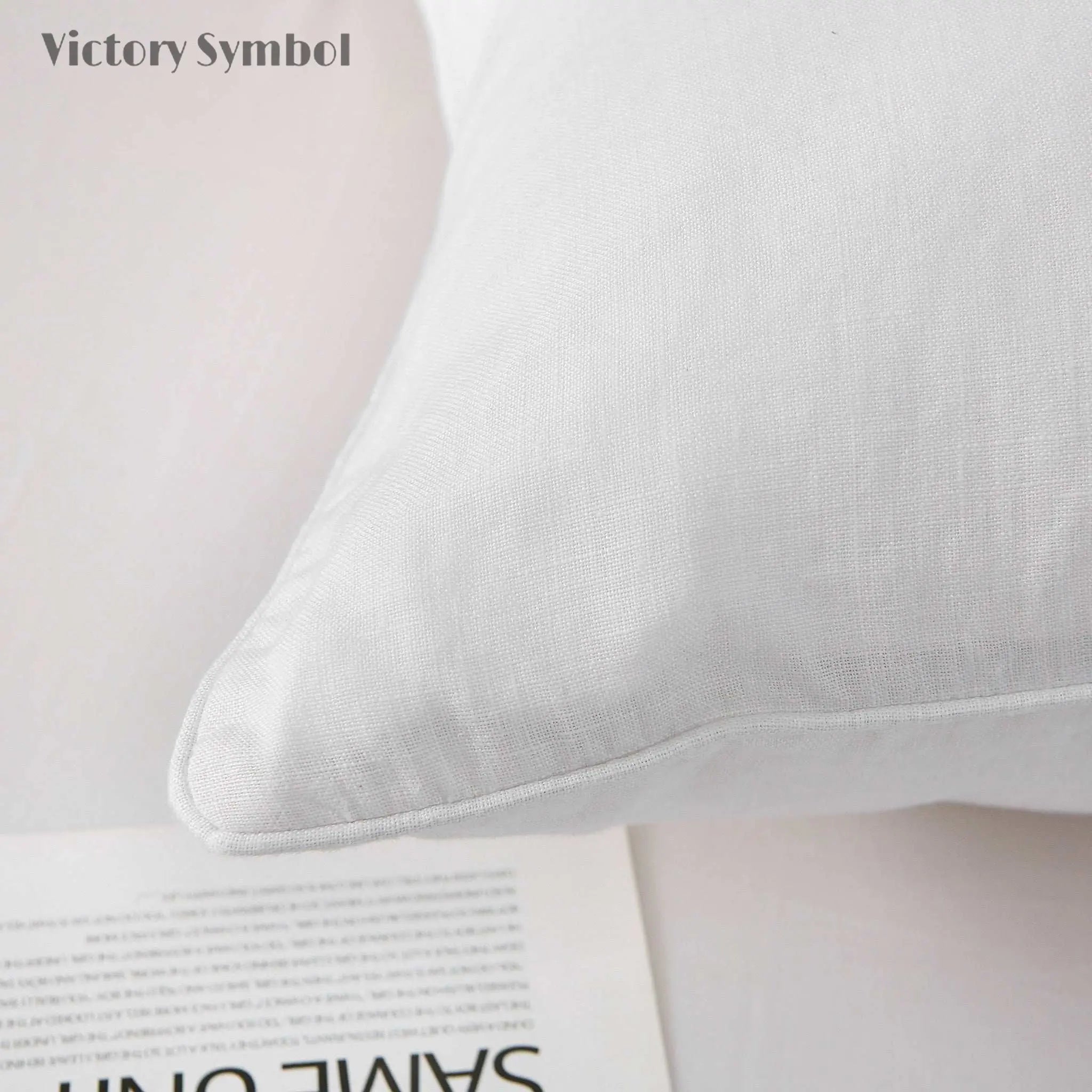 Pure White 100% Organic Linen Euro Pillowcases - Victory Symbol