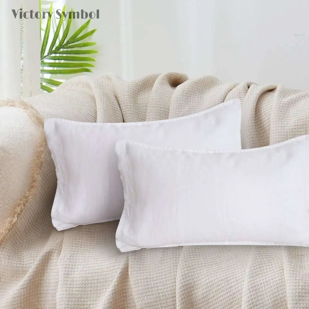 Pure White 100% Organic Linen Lumbar Pillowcases - Victory Symbol