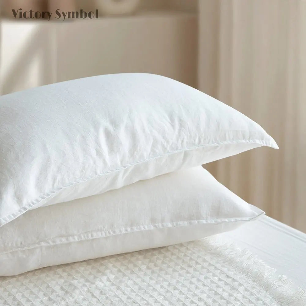 Pure White 100% Organic Linen Lumbar Pillowcases - Victory Symbol