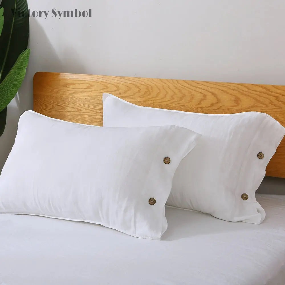 Pure White 100% Organic Linen Pillowcases With Coconut Button Closure - Victory Symbol