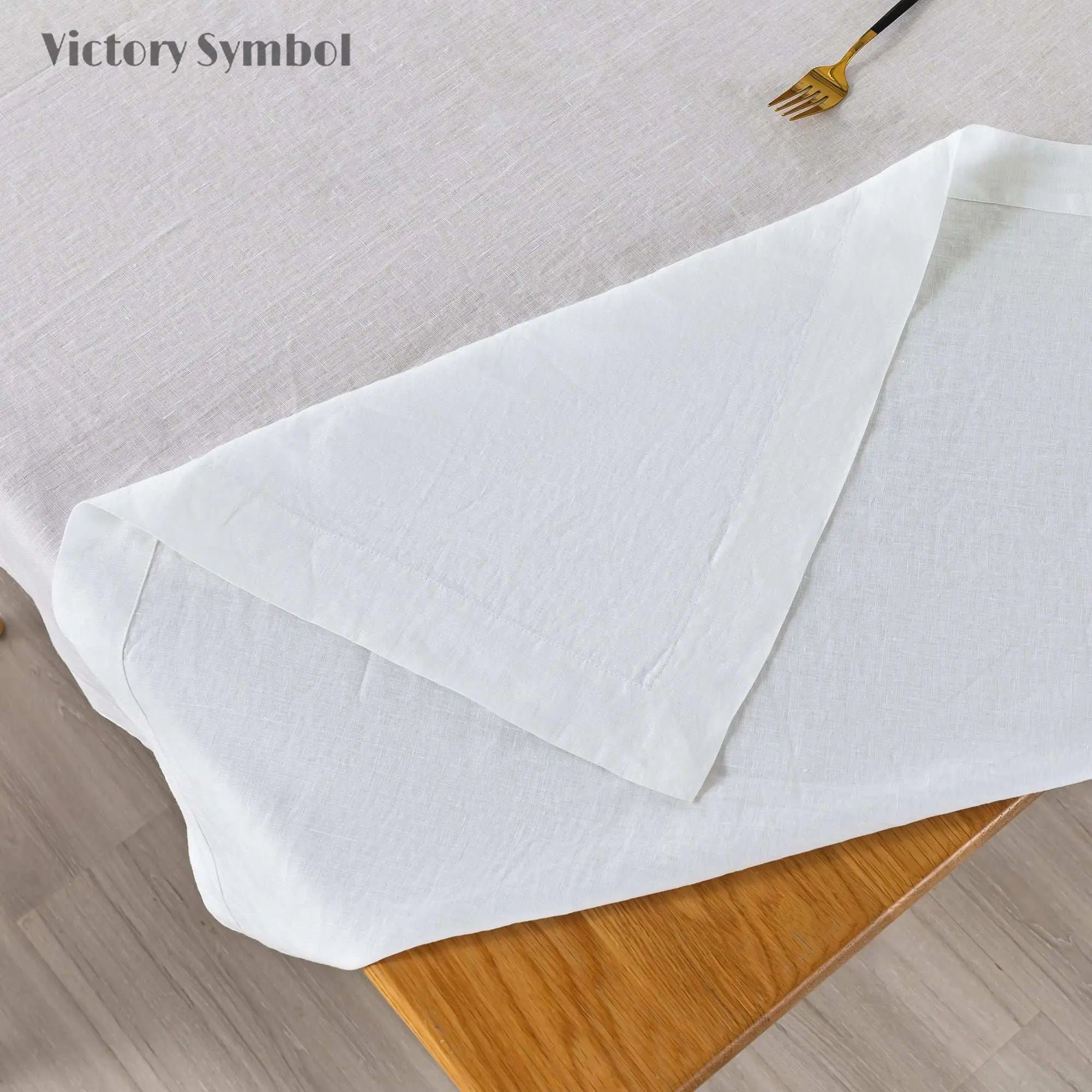 Pure White 100% Organic Linen Tablecloth - Victory Symbol
