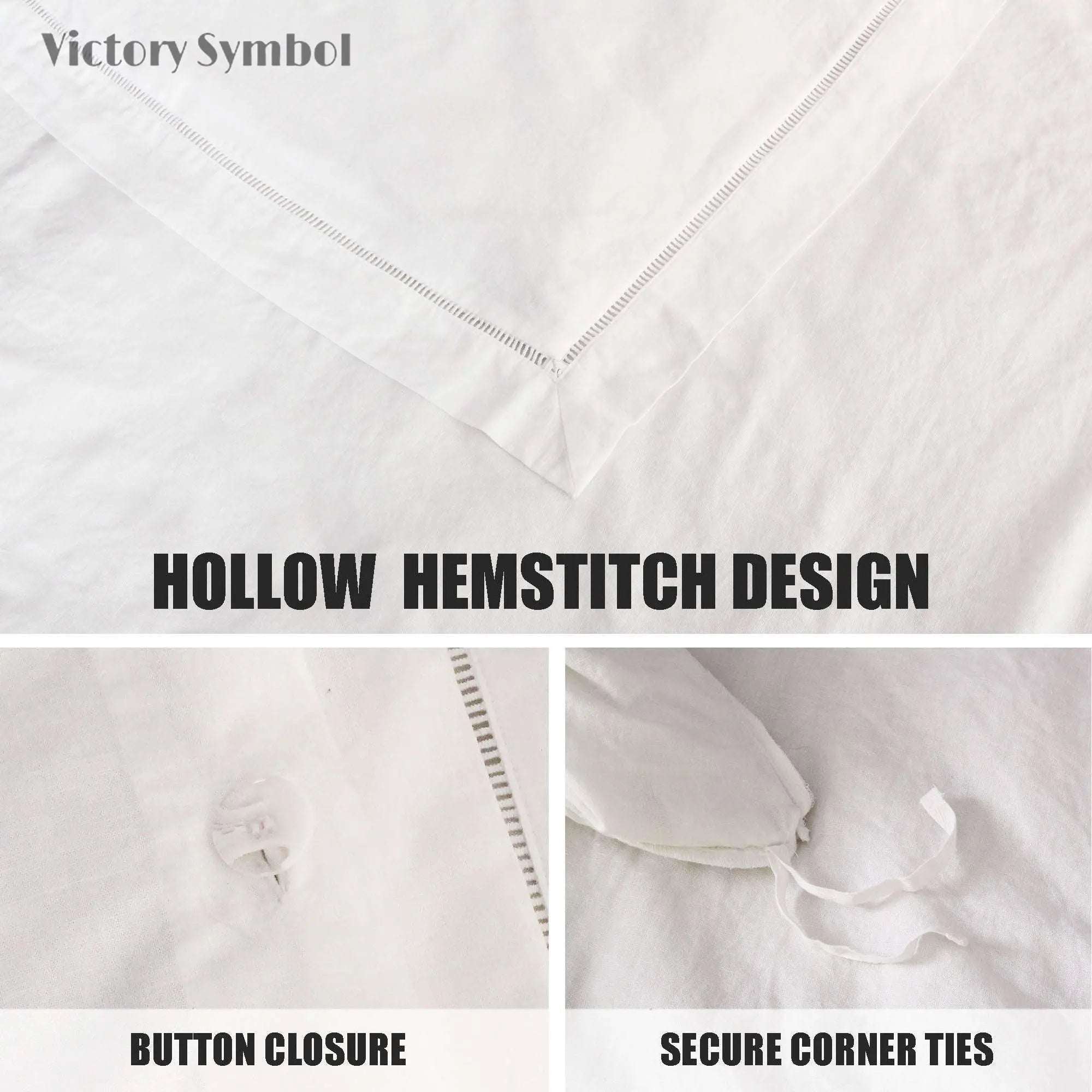 Pure White Cotton - Linen Mixed Weave Duvet Cover Set - Victory Symbol