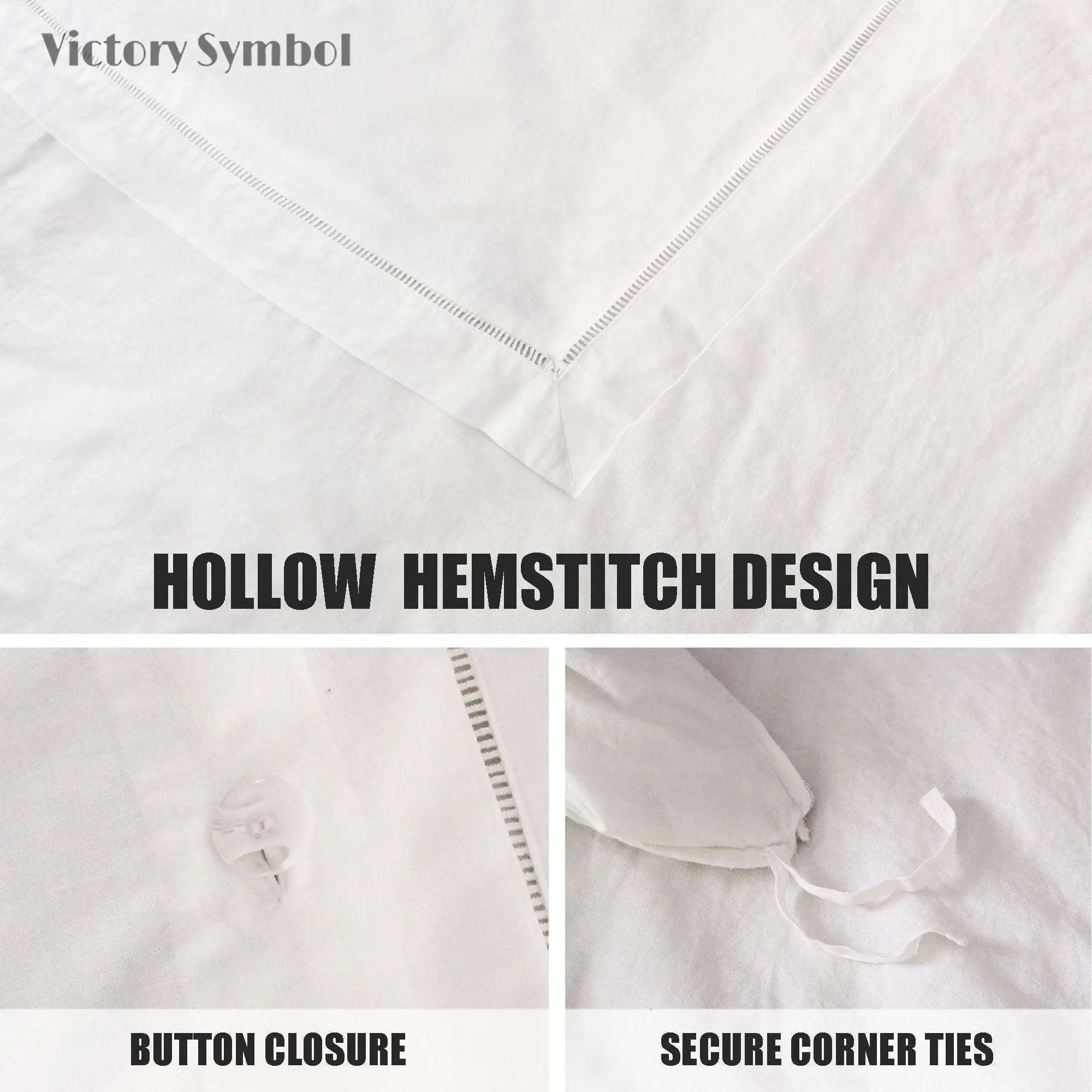 Pure White Linen Blend Duvet Cover Set-victory symbol