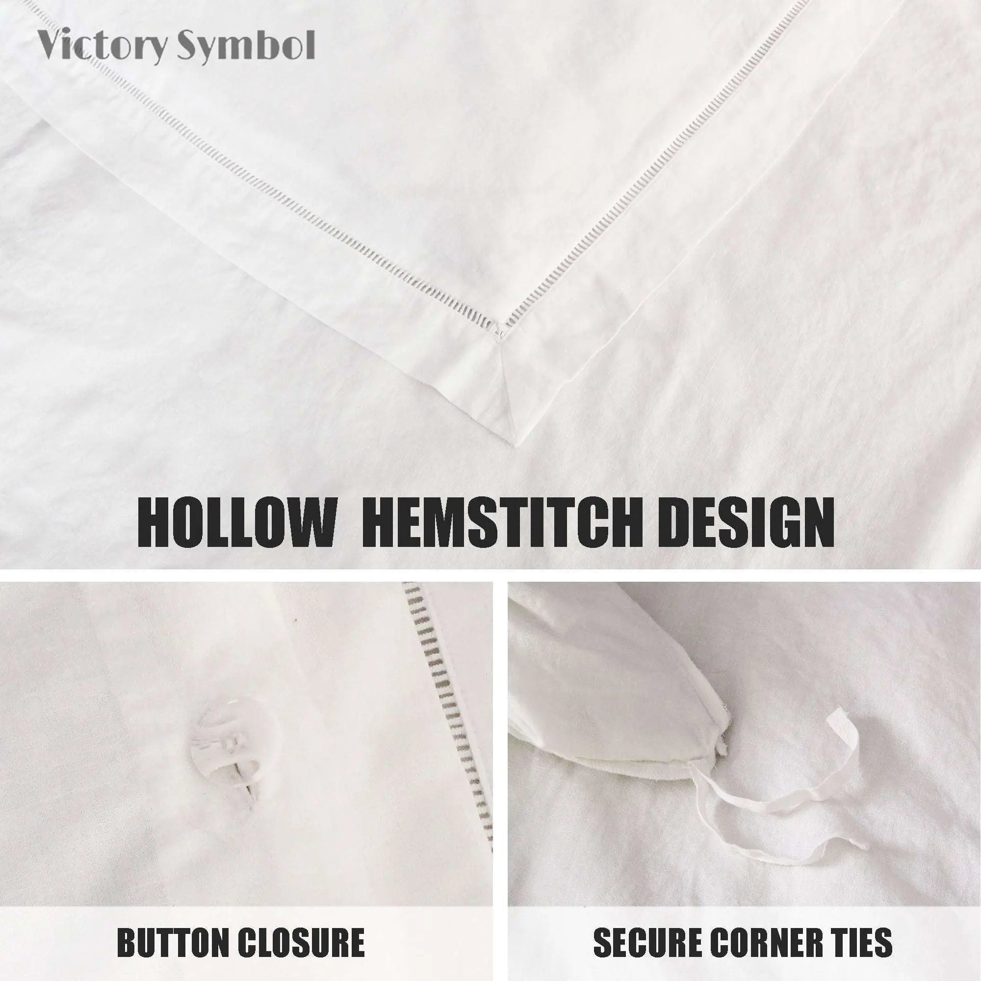 Pure White Cotton - Linen Mixed Weave Duvet Cover Set - Victory Symbol