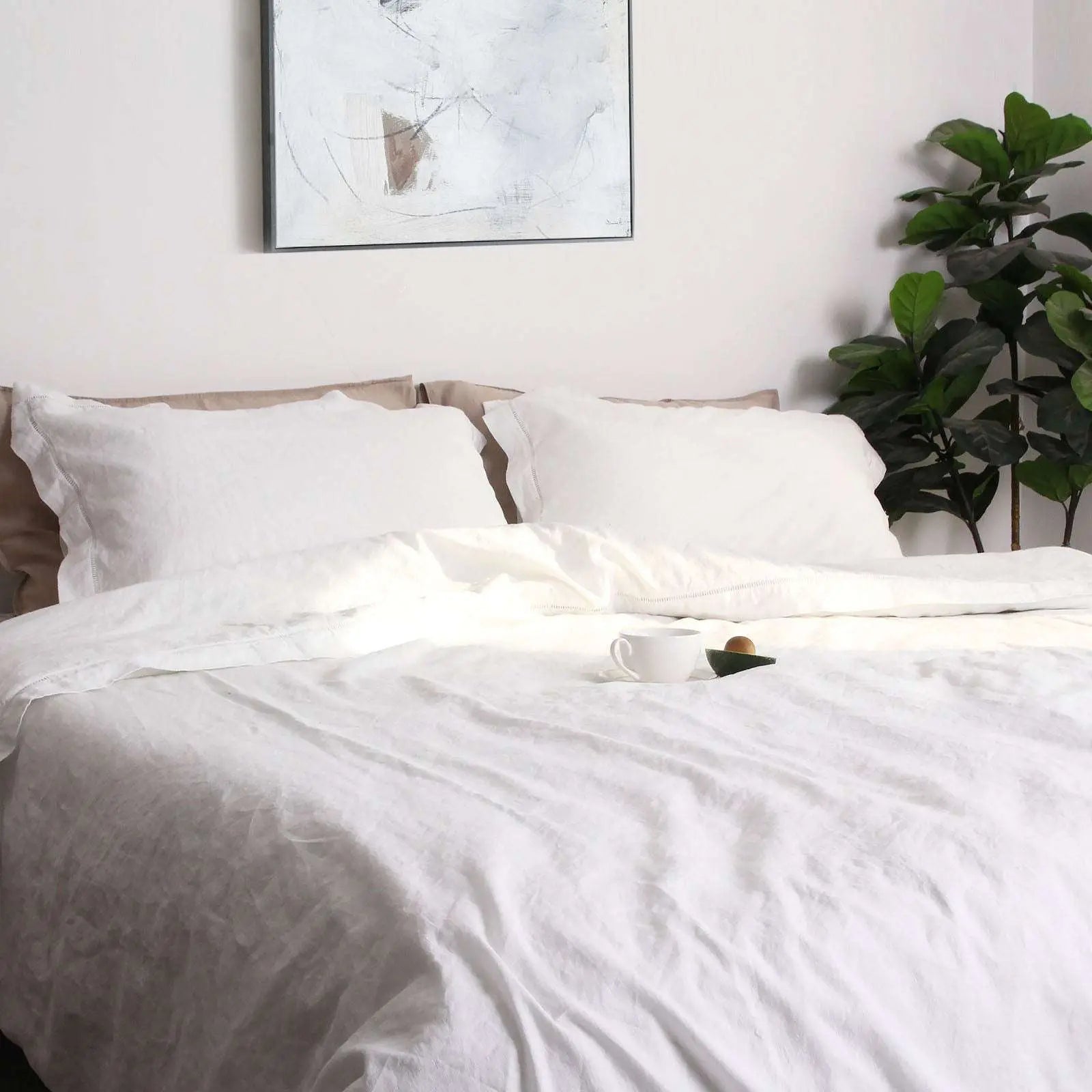 Pure White Linen Blend Duvet Cover Set-victory symbol