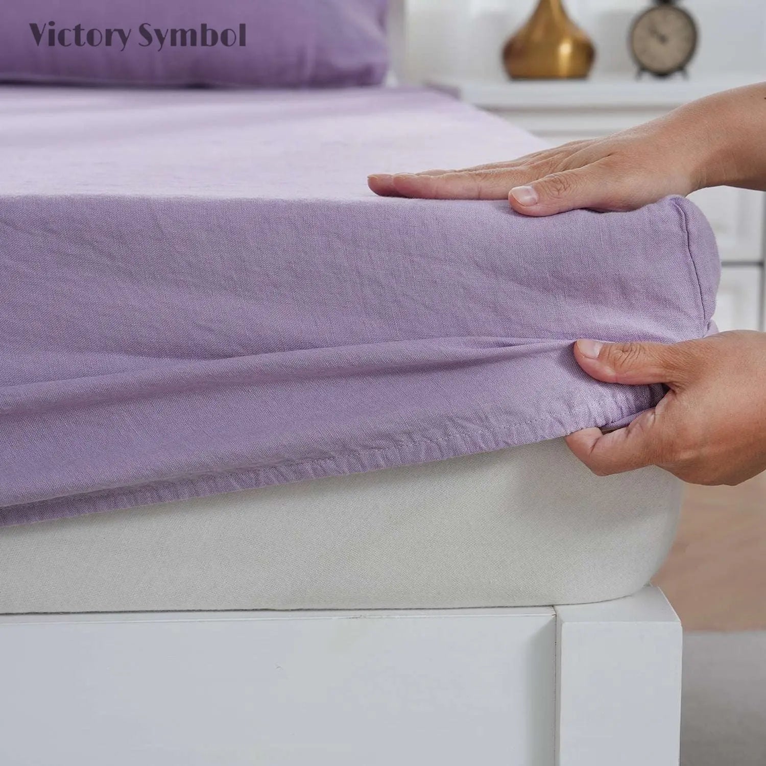 Purple Lavender 100% Organic Linen Fitted Sheet - Victory Symbol